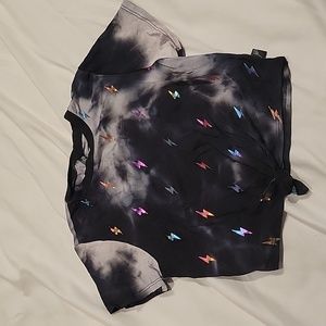 Never worn girls size 6 tie dye t shirt with metallic neon lightning bolts